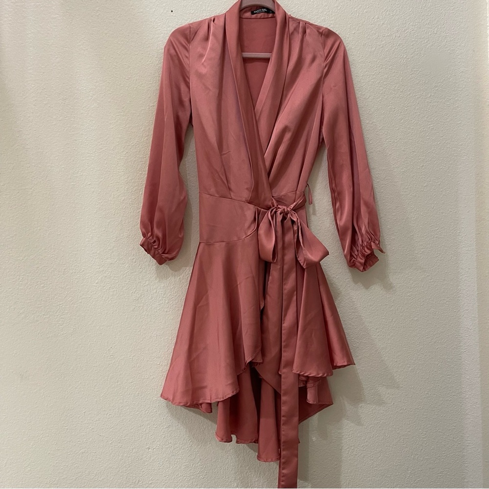 Satin Blush wrap dress Size 2